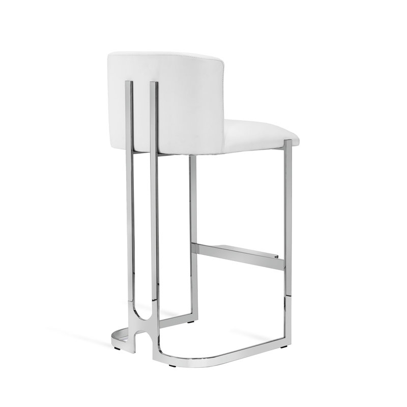 Banks Upholstered Stool with Metal Frame, Polished Nickel, Counter Stool (26” Seat Height), Alpine White