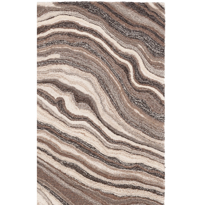 Tapis en coton touffeté à la main Jamarin brun / ivoire, Rectangle 8 pi x 10 pi