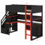Lit mezzanine simple en bois avec escalier de rangement, bureau, tablettes et panneau perforé-220707546