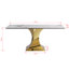 Table de salle à manger rectangulaire pour 6 personnes de 71 x 35,4 pouces, blanc et doré, avec table et base en E, base en pierre frittée, surface délicate de 71 po, éraflure et support stable