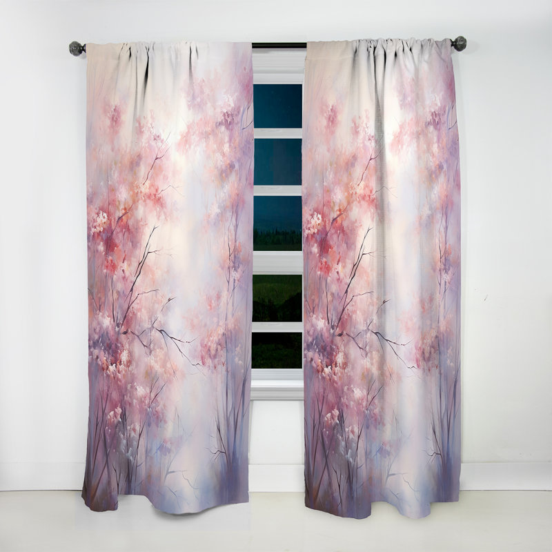 Caletti Pink Trees Romantic Impression II - Traditional Velvet Curtain - Room Darkening - 1 Panel, 52" W x 90" L