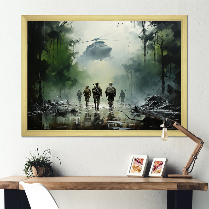 Vietnam, Militarty Landscape Warriors Resilience, Cadre doré simple, H 16 po x l 32 po x P 1 po