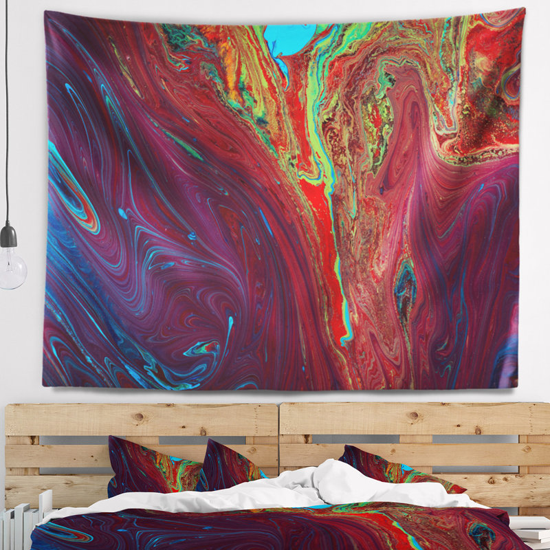 Tapisserie mélange de peinture en acrylique rouge foncé, H 78 po x l 92 po