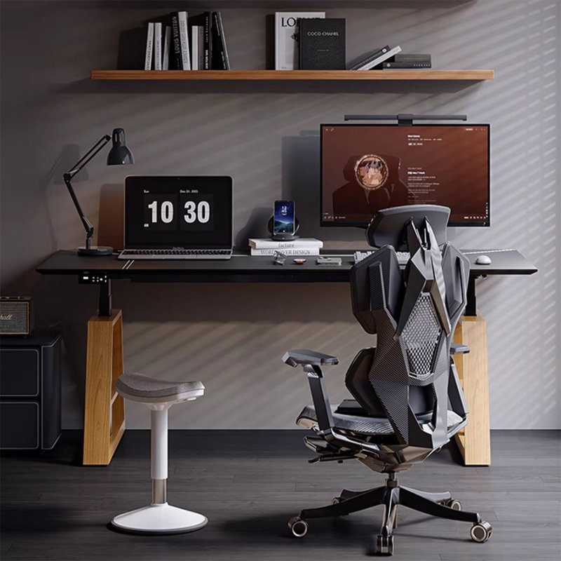 Bureaux rectangulaires noirs en bois manufacturé, 51.57" H x 55.12" W x 27.56" D