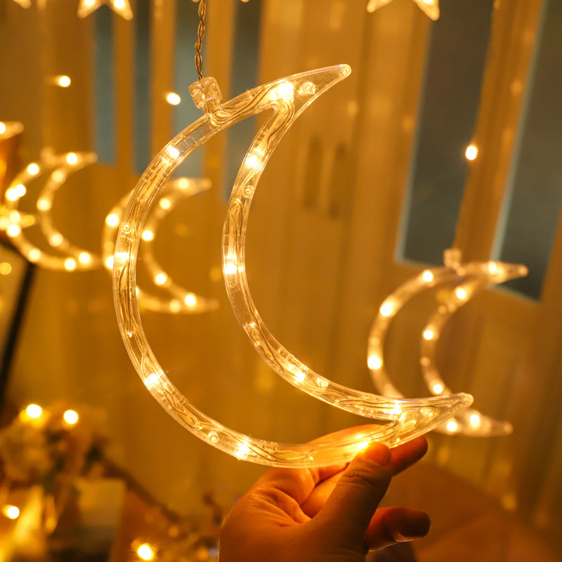 6.56' Curtain Light Led Moon Star Icicle Drops String 8 Mode USB Power for Wall Window Decoration