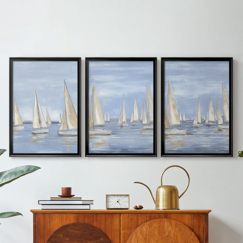 NAUTICAL Series I - Toile tendue avec châssis sur mesure - 3 pièces, Noir, H 30 po x l 63 po