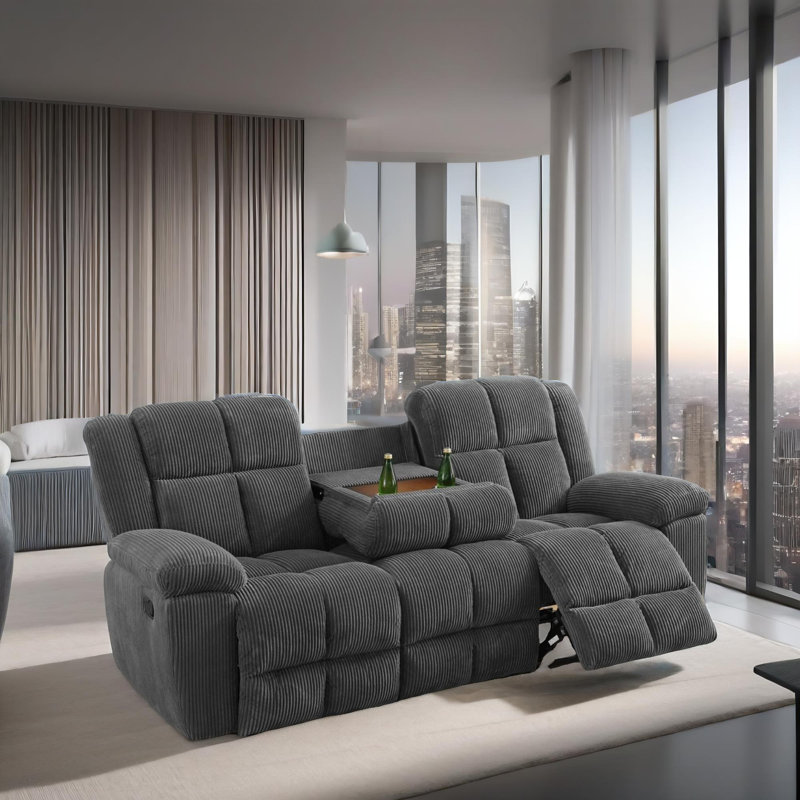 Veloria Manual Dark Grey Stripe Fabric Living Room Intelligent Recliner Sofa, Gray