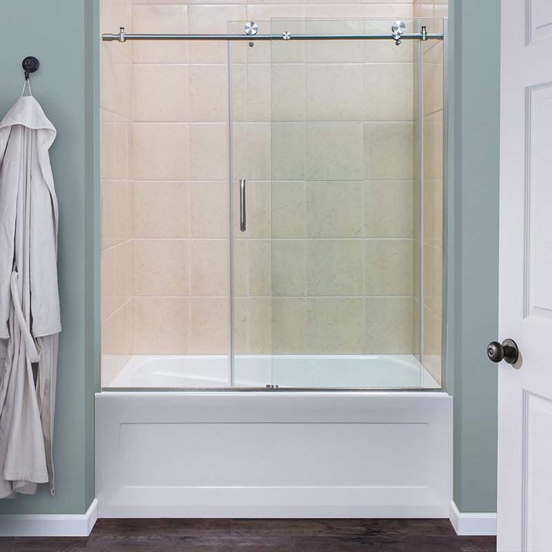  Porte de baignoire coulissante simple sans cadre 60 "x 62", Nickel brossé