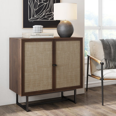 Wood & Rattan Storage Cabinet in Walnut