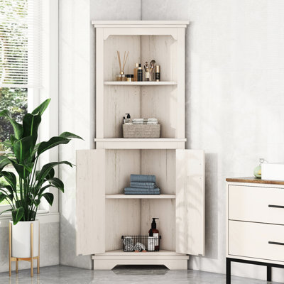 Meuble de coin beige pour salle à manger ou salle de bain - Grand espace de rangement, fini lisse, montage facile. Design élégant avec portes, angles arrondis pour plus de sécurité. Convient également au salon, à la salle de bain et à la cuisine.