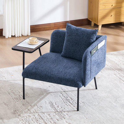 Leisure Chair, Lounge Relaxing Chair With Small Table And Back Pillow, Modern Upholstered Chairs With Metal Legs And Side Pockets