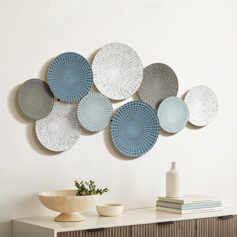 Multi-Color Distressed Plates 43.3-Inch Wide Abstract Metal Wall Decor