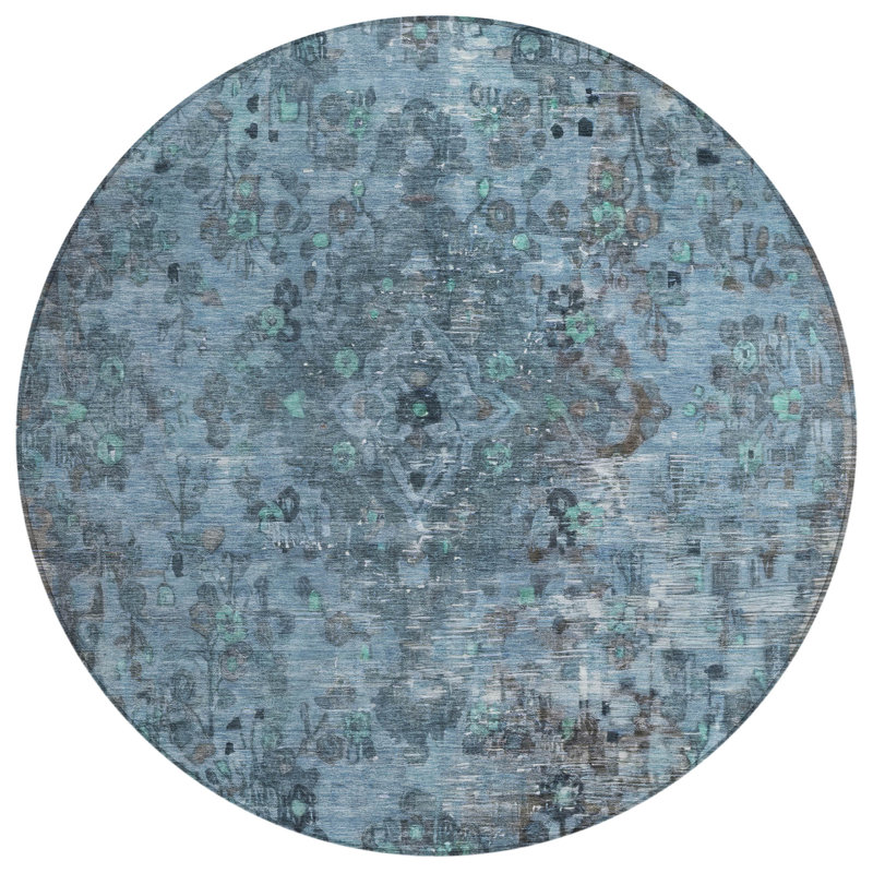 Blazura Blue Washable Indoor-Outdoor Rug - LOOMLAN, 2'3" x 7'6"