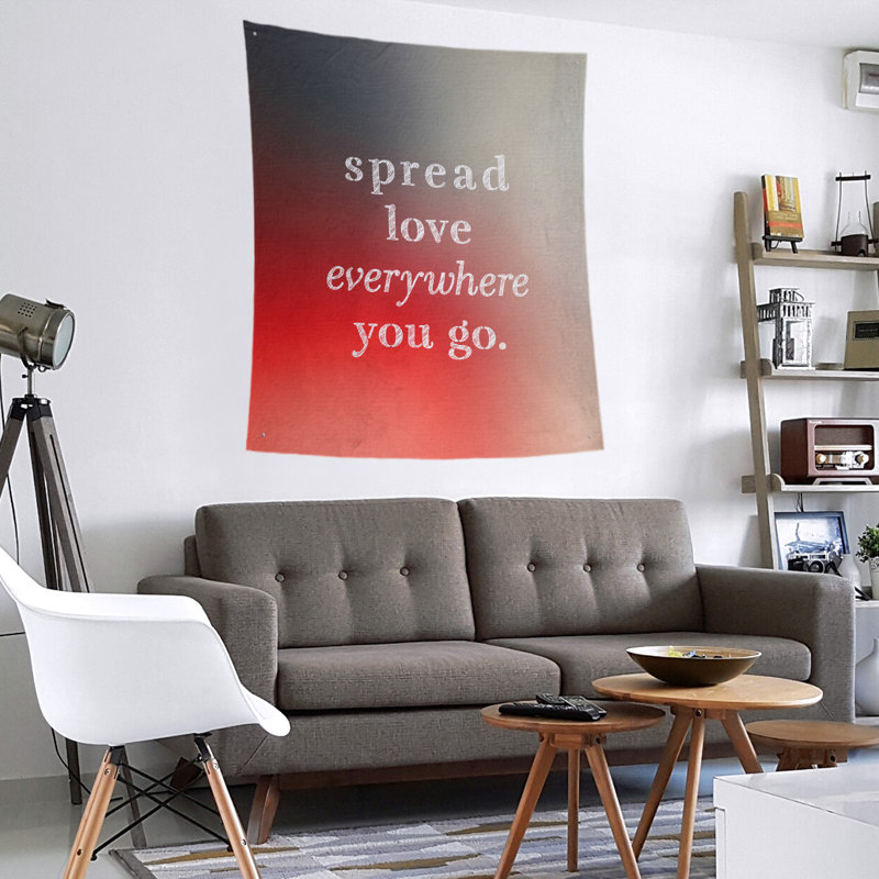 Tapisserie de polyester à l’quoted love quot, H 27,5 po x l 37,5 po, Blanc / Rouge