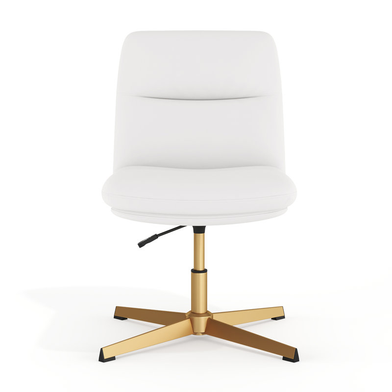 Commercial Mid-Back Padded Upholstered Swivel Office Chair, White, Gold