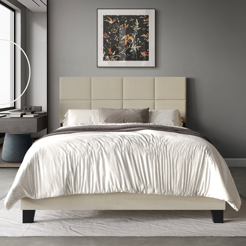 Lit à panneau tapissier Lipsey, Beige, Grand