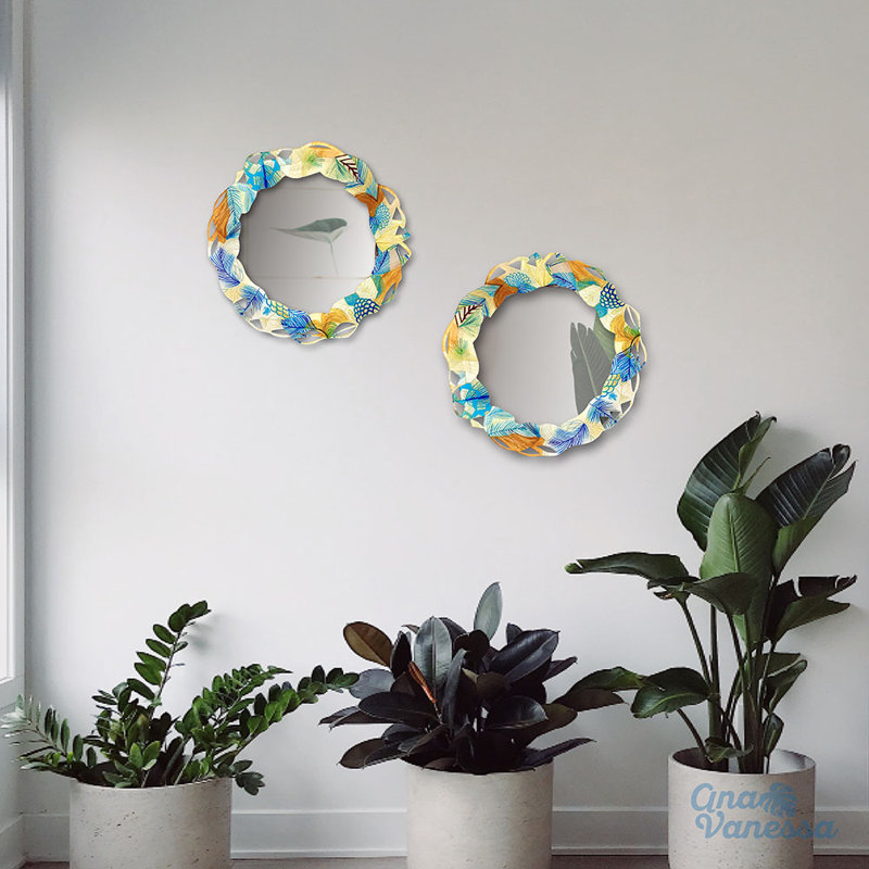 Miroir d'appoint Palm, Effet de verre multicolore, H 16 po x l 16 po