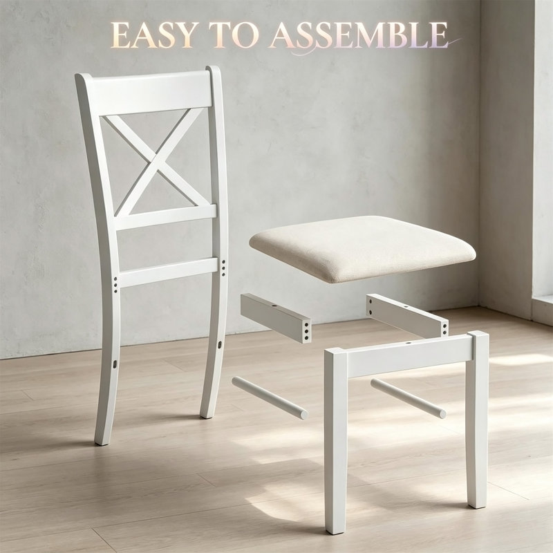 Chaises de salle à manger, Beige, blanc, Beige, blanc