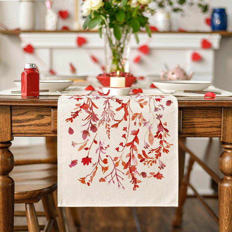 Floral Leaves Table Runner, Wild Flowers Seasonal Ki...