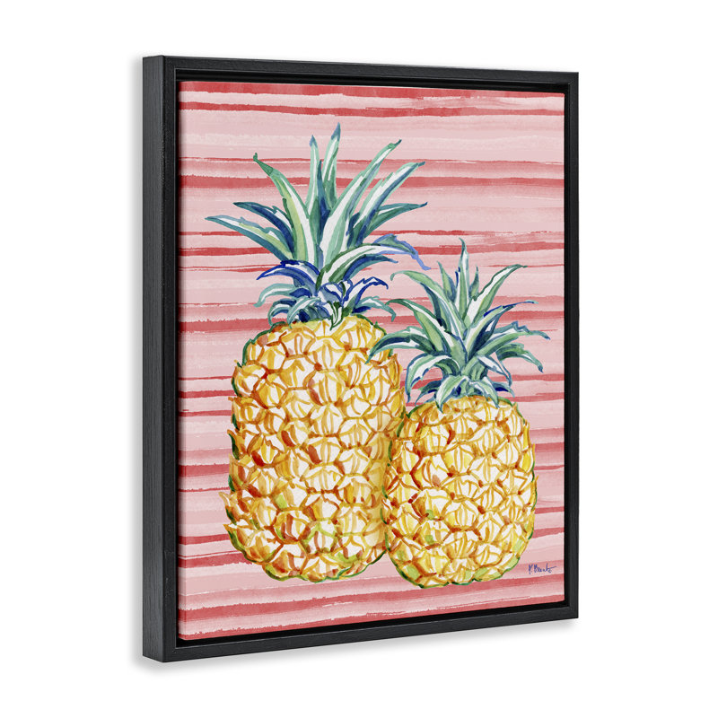 Cadre flottant ananas tropical brossé, design par Paul Brent, Cadre flottant noir de jais, H 21 po x l 17 po