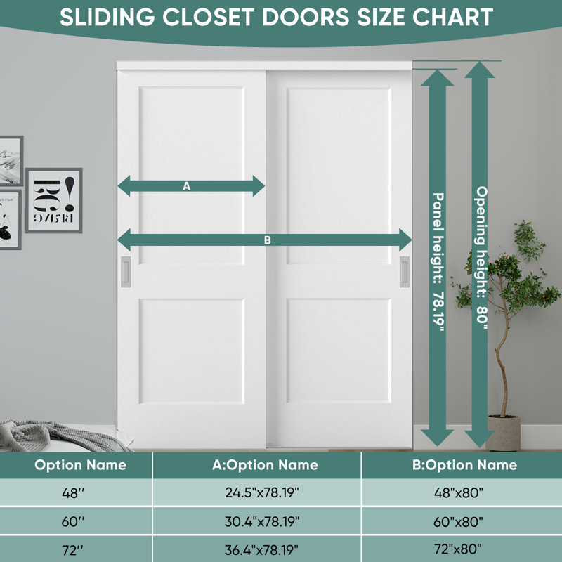 72 po x 80 po 2 portes de garde-robe coulissantes moulées blanches lisses et apprêtées avec trousse de quincaillerie d'installation et poignée encastrée en nickel teinté
