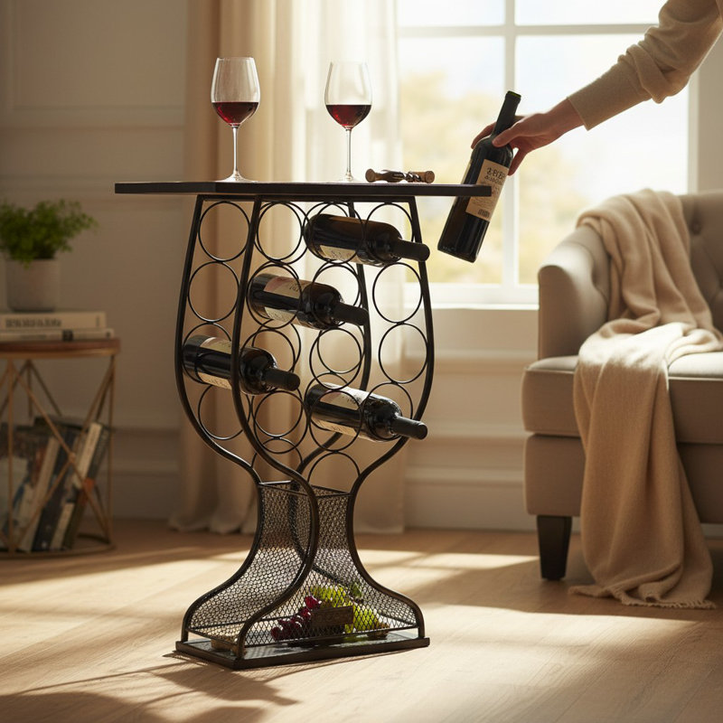12 Bottle Console Wine Bottle Rack Black