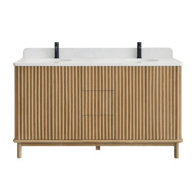 Seoul 60" Double Vanity in Washed Ash Grey with White Grain Composite Stone Top