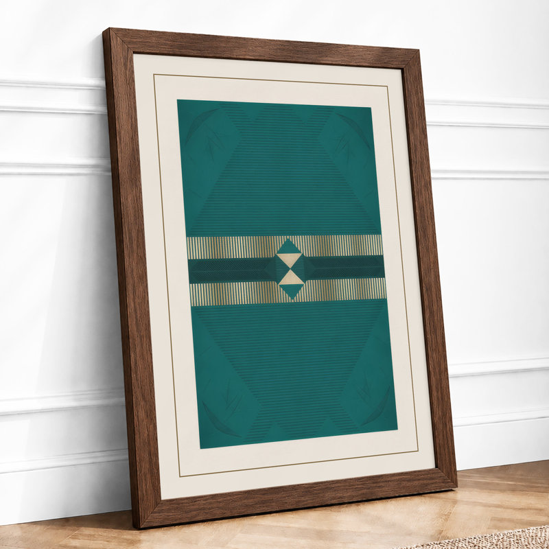 Teal Geometry Minimalist - Framed Print, A4 - 29.7 x 21.0 cm, Walnut