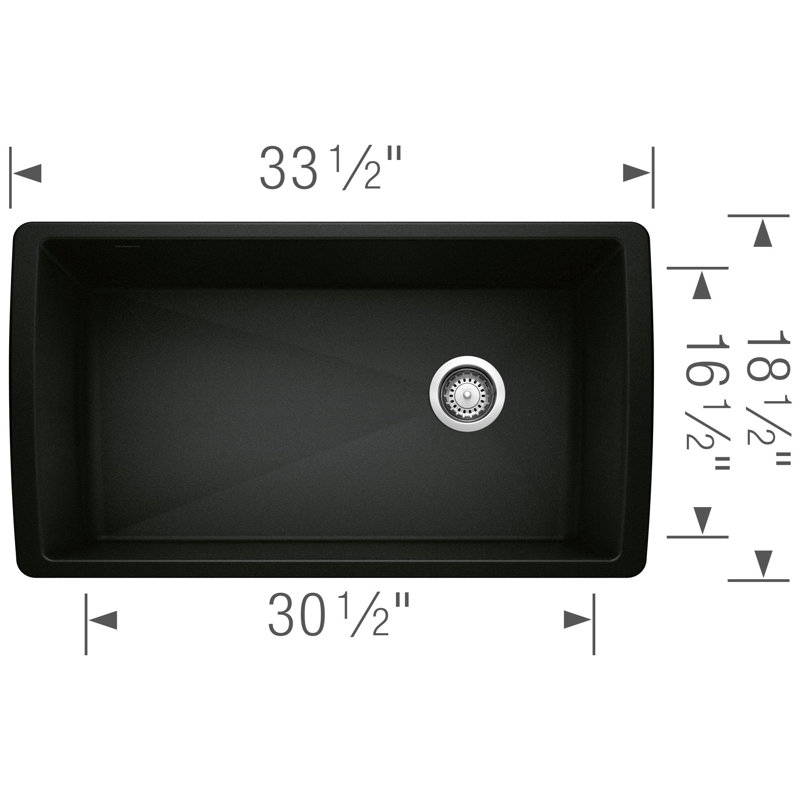 Diamond SILGRANIT 33.5" L x 18.5" W Super Single Undermount Kitchen Sink, Coal Black
