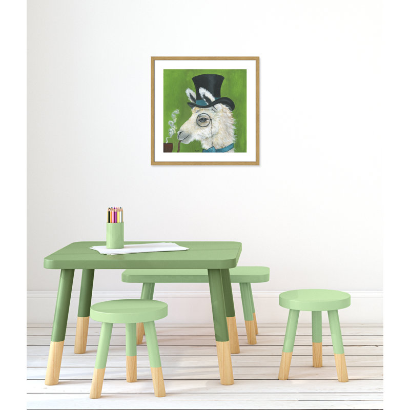 Lama et tuyau, art encadré, H 23,5 po x l 23,5 po x P 1,18 po, Cadre en chêne
