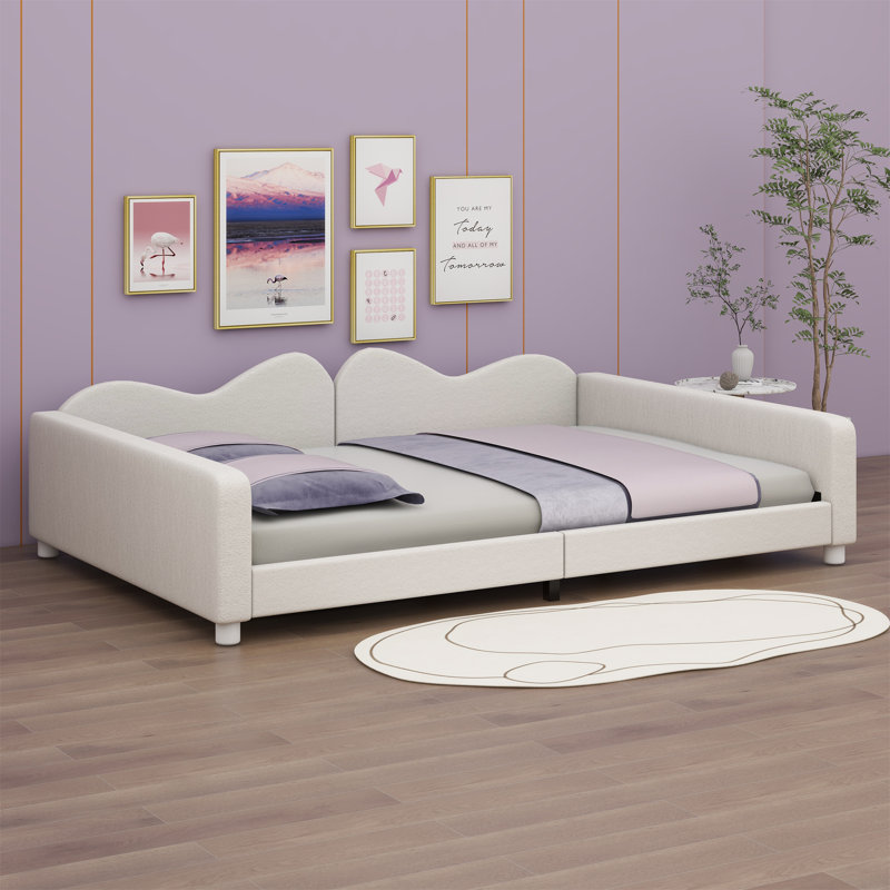 Upholstered Daybed With Cloud-Shaped Backrest, Twin, White