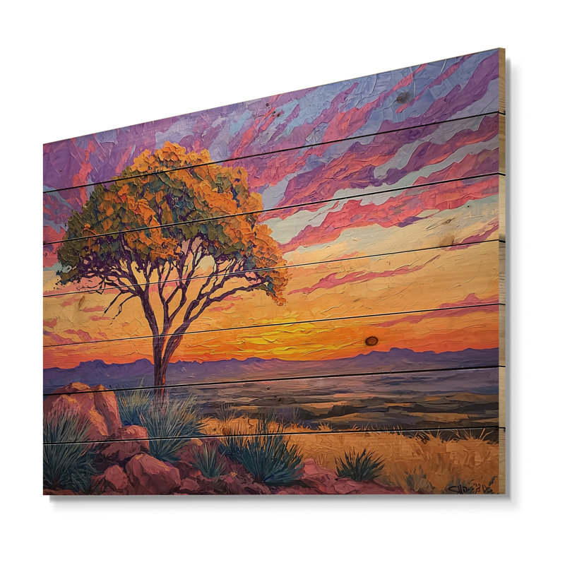 «El Paso Sunset II - Texas Landscape», art mural sur bois de pin naturel, H 24 po x l 32 po