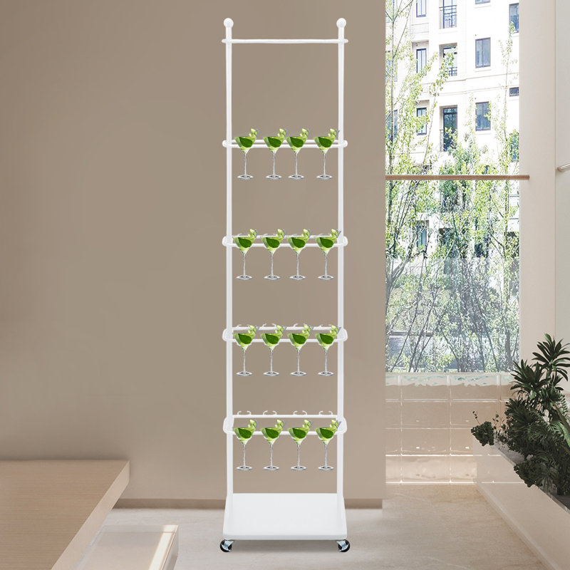 Support à vin à 5 niveaux avec roulettes - Porte-bouteilles en métal doré pour les fêtes, les mariages et la maison, Blanc