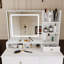 Bureau de coiffeuse avec miroir et éclairage tricolore Fashion, rangement ouvert, 5 tiroirs, support pour sèche-cheveux, prise de courant et tabouret, blanc