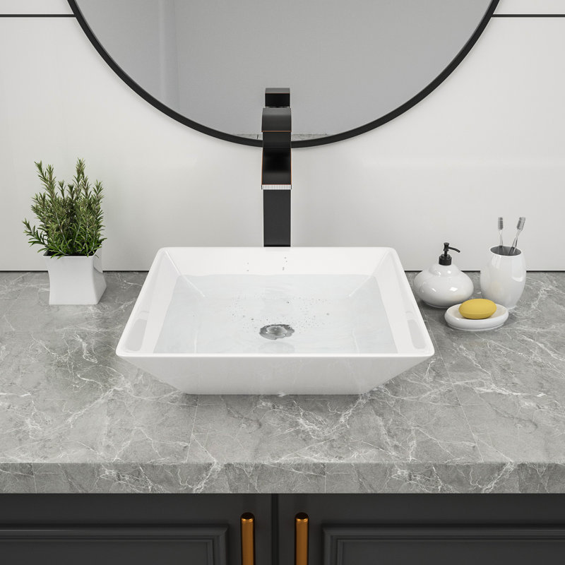 16"L x 16"W Ceramic Vessel Sink Porcelain Square Bathroom Basin