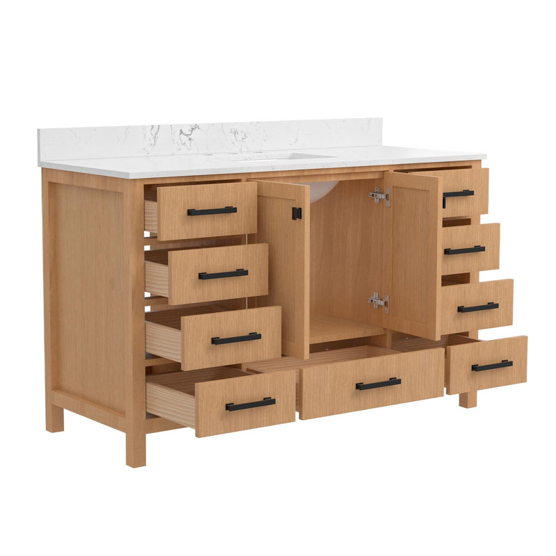 Meuble-lavabo moderne et multifonctionnel avec rangement, Chêne, 54