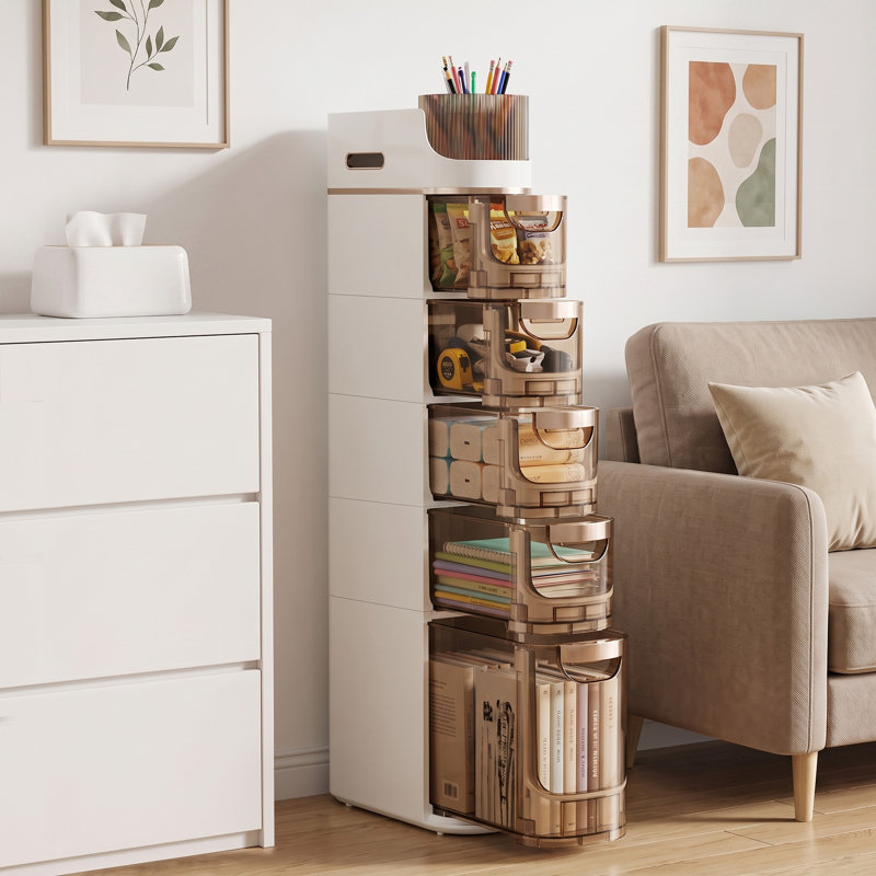 Armoire de rangement mince avec 5 tiroirs, tour de rangement étroite pour la salle de bain, la salle de lavage, la cuisine et les petits espaces
