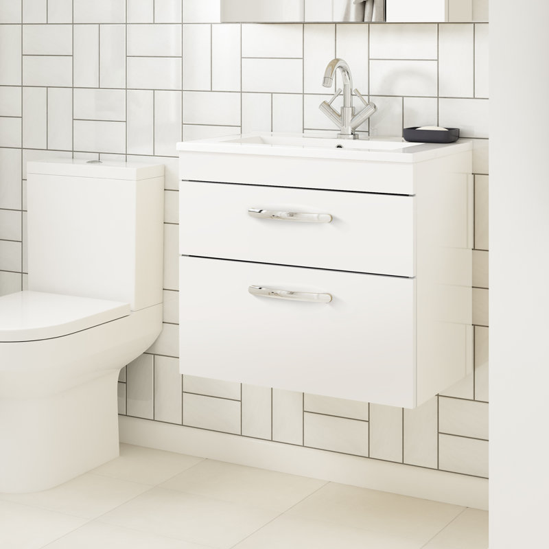 Athena 510mm Single Bathroom Vanity with Integrated Ceramic Basin, Gloss White