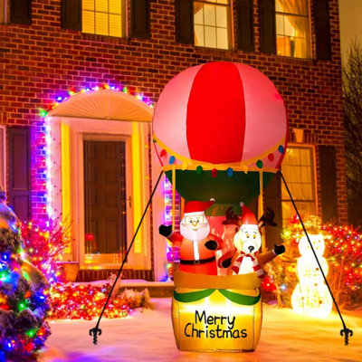 9Ft Christmas Yard Inflatable Outdoor, Blow Up Hot Air Balloon With Santa Reindeer, Light Up Festive Inflatable Decoration For Christmas Party, Garden, Lawn, New Year