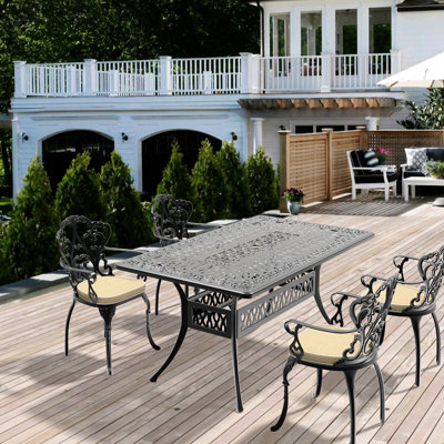5 - Piece Aluminum Patio Dining , Random Color Cushions, Traditional Casting Process, Weather Coating, Comfortable Seats, Stackable Tables And Chairs, Pa66 Nylon Slip Pad Cast With 4 Seats Exquisite
