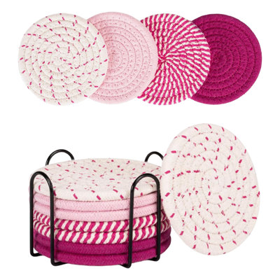 Woven cotton coaster 8pcs Cottons Woven Cup Pad For Drinks Absorbent Cup Pad Set With Holders 210F Heat Proof 4.72 In Diameter Cup Cup Pad For Tabletops Coffee Tables