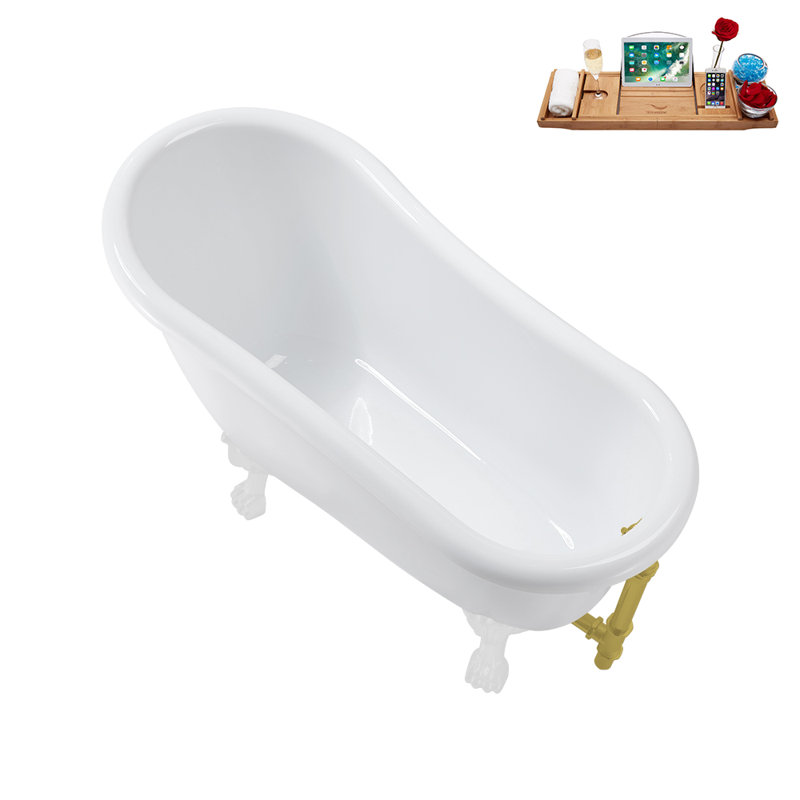 53.1'' x 25.6'' Soaking Acrylic Bathtub, Glossy White, Brushed Gold