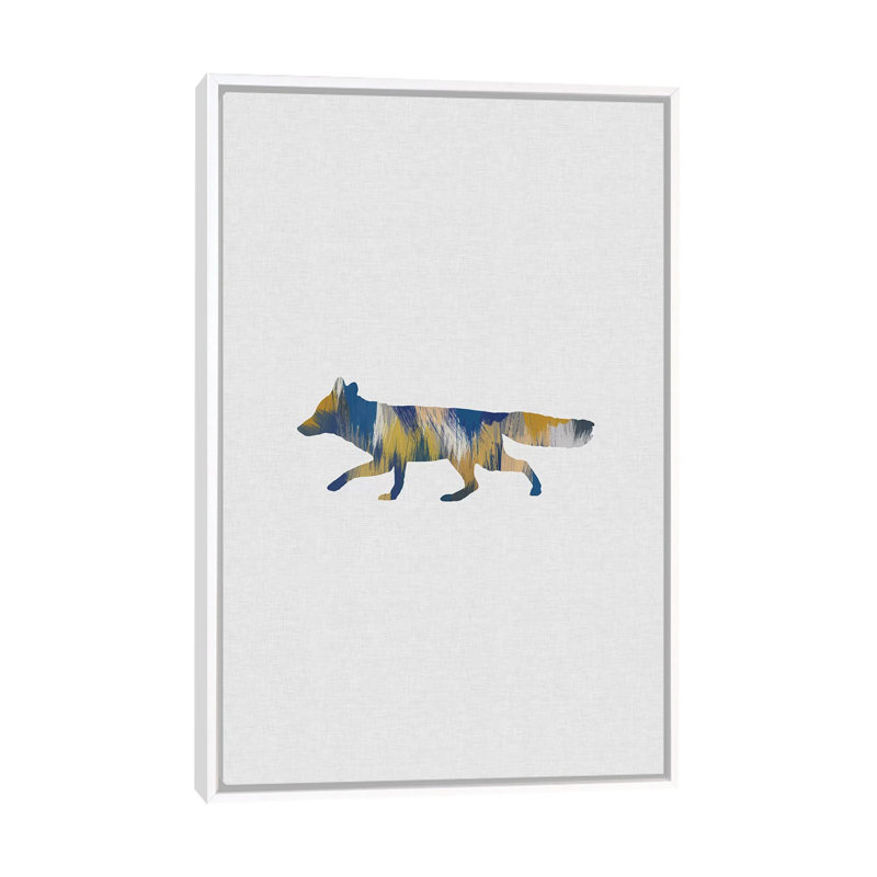 Renard bleu et jaune - impression d'art graphique, H 60 po x l 40po x P 1,5 po, Toile blanche encadrée