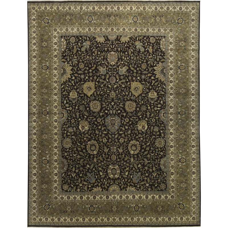Hand-Knotted High-Quality Brown and Gold Area Rug