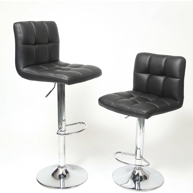 Tabouret de bar pivotant réglable en similicuir, ensemble de 2, Noir