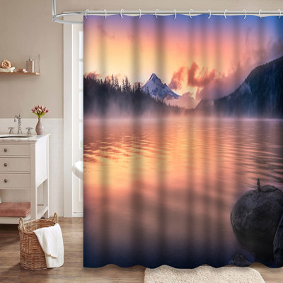 Hood Sunrise Mountain Oregon Nature Forest Shower Curtain with 12 Hooks
