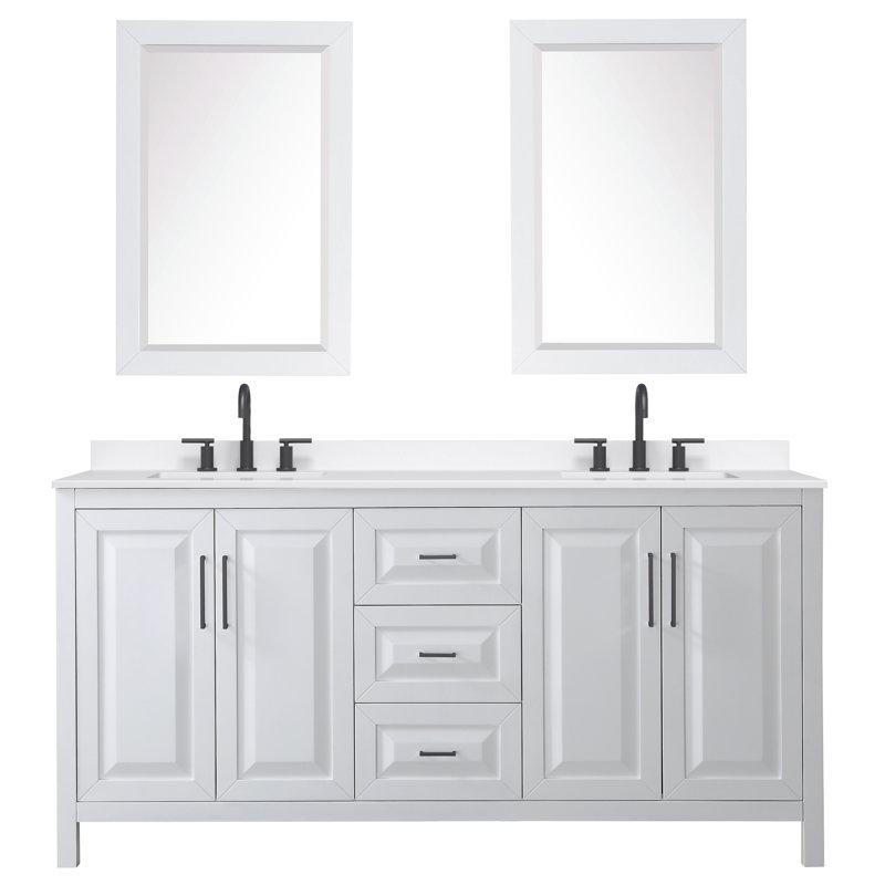 Daria 72'' W Vanity, Matte Black, White, White Quartz