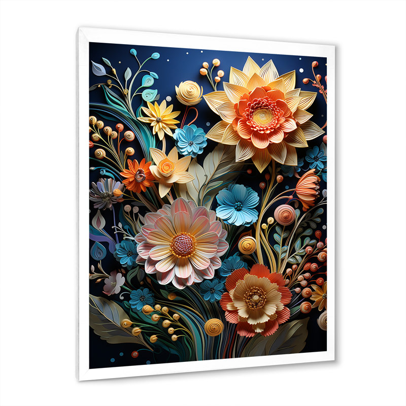 Impression sur toile colorée sur papier botanique coloré I, Cadre photo blanc, H 44 po x l 34 po x P 1,5 po