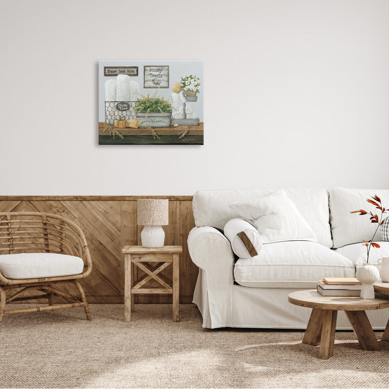 Country Washroom Counter Still Life Bathroom Towel Oversized Stretched Canvas Wall Art by Pam Britton, Wrapped Canvas
