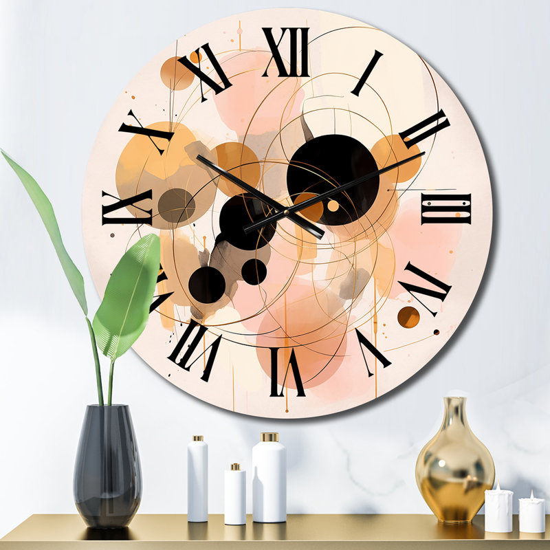 Rêve de cœur en or rose rétro IV - horloge murale moderne géométrique, Moyenne